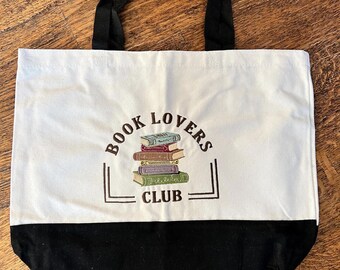 Canvas Tote Bag - Library Book Bag - Quilted Embroidered Fabric - Book Lovers Club