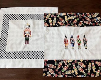Pillow Cover, Pillow Sleeve - Quilted Embroidered Fabric - Christmas - Nutcrackers, Dance of the Nutcrackers