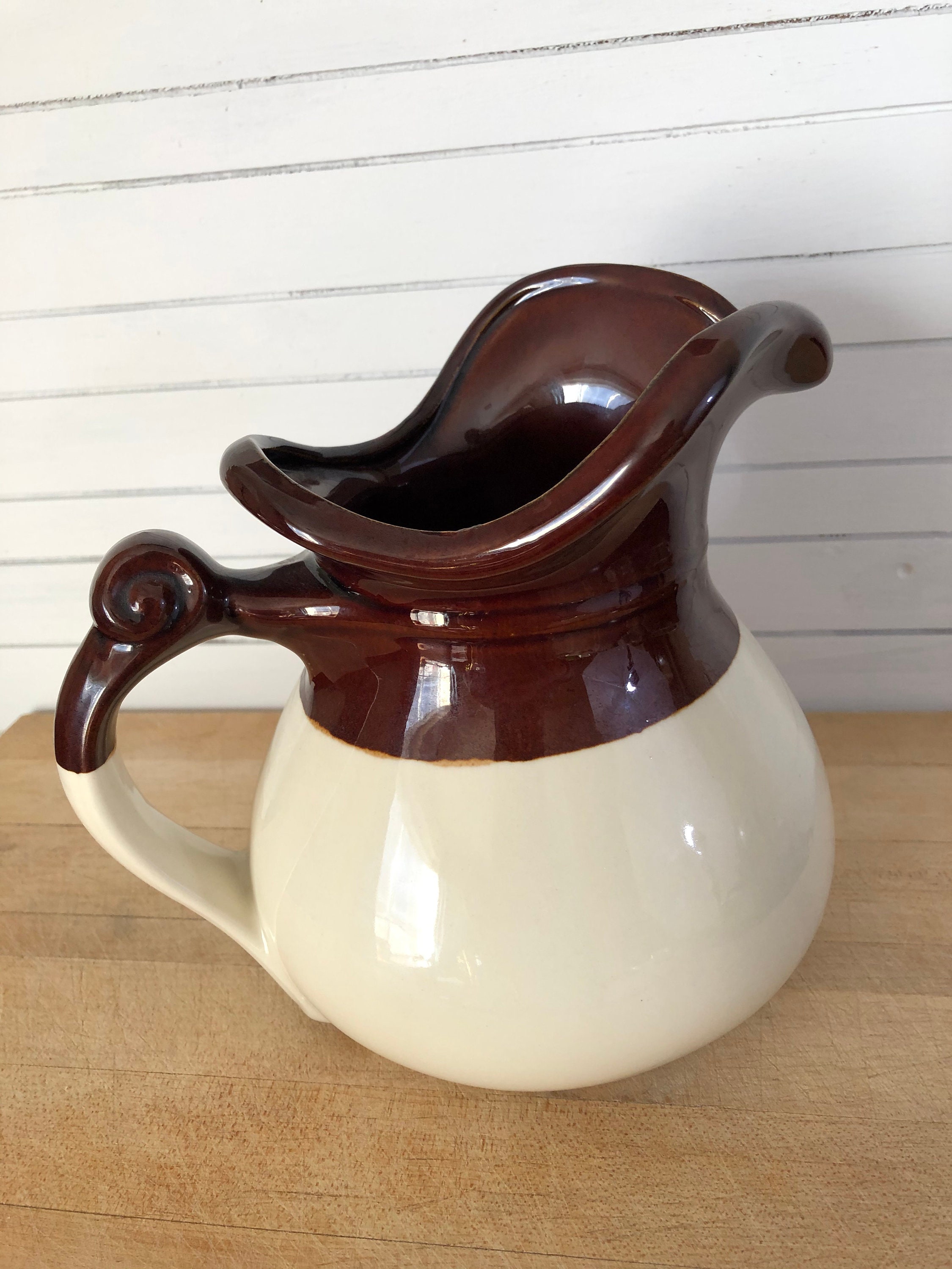Vintage Mccoy Pottery Cream With Brown Glaze and Fruit Pitcher Etsy UK