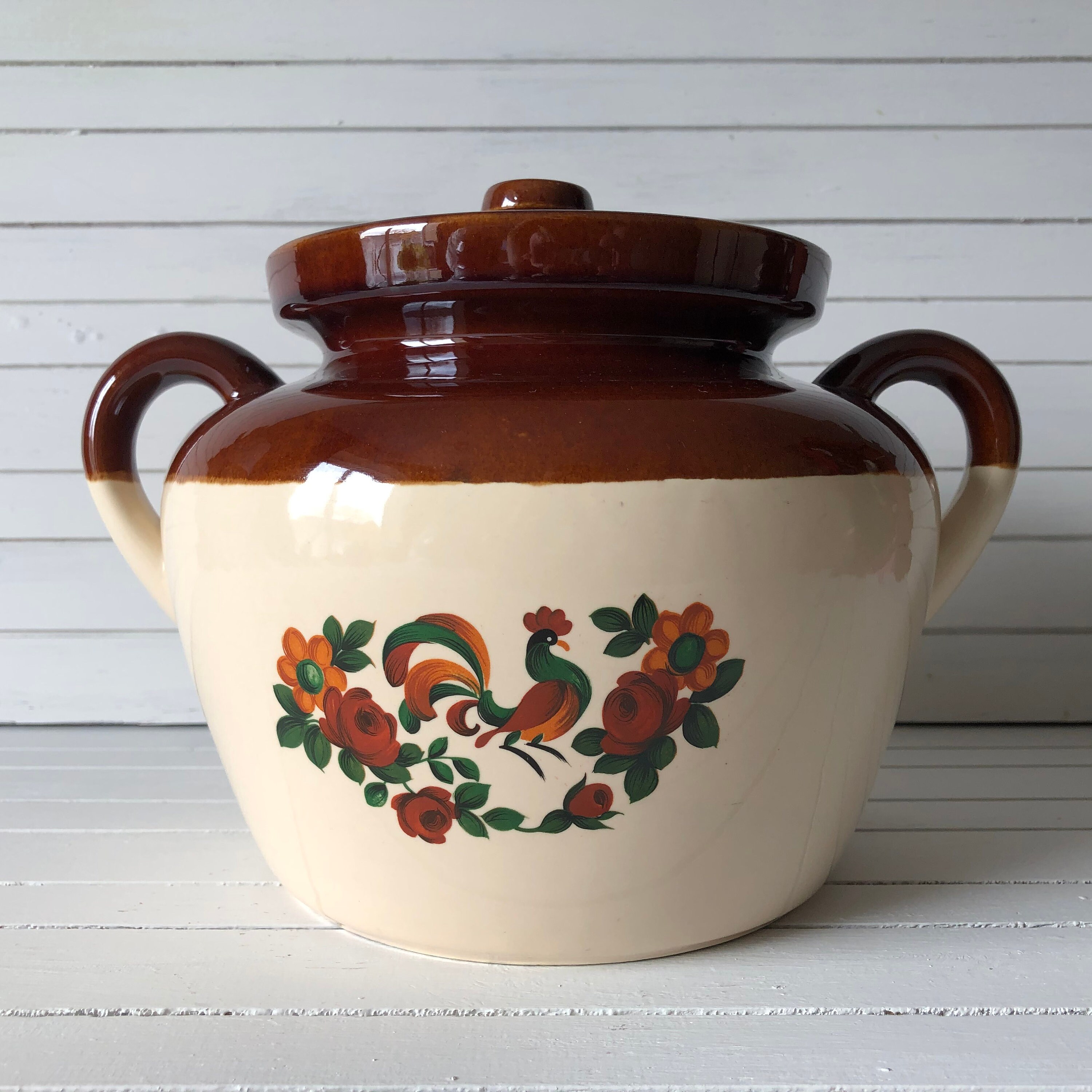 Vintage McCoy Pottery Bean Crock Cookie Jar with Rooster in Etsy.de