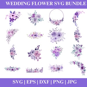 Lila Blumen Clipart, Lila und Lavendel Aquarell Blumen, Hochzeitseinladung Florals Blumensträuße, Cricut Cut Dateien Silhouette