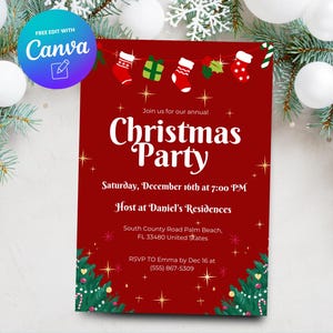 Christmas Party Invitation, Printable Holiday Party Invitation Template, Christmas Party Invitation, Canva Template, Digital Download