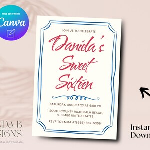 Minimalist Sixteen 16th Birthday Invite, Minimalist 16th Birthday Invitation, Sweet Sixteen Birthday Invite Canva Template, Digital Download