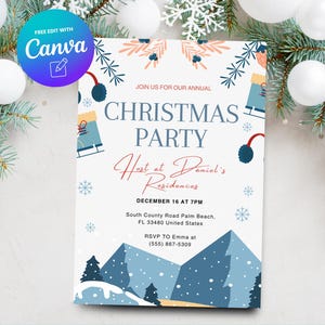 Christmas Party Invitation, Printable Holiday Party Invitation Template, Christmas Party Invitation, Canva Template, Digital Download