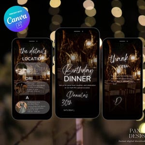Photo Digital Birthday Dinner invitation, Animated Digital Birthday Party Video Invite, Dinner Birthday Canva Template, Digital Download