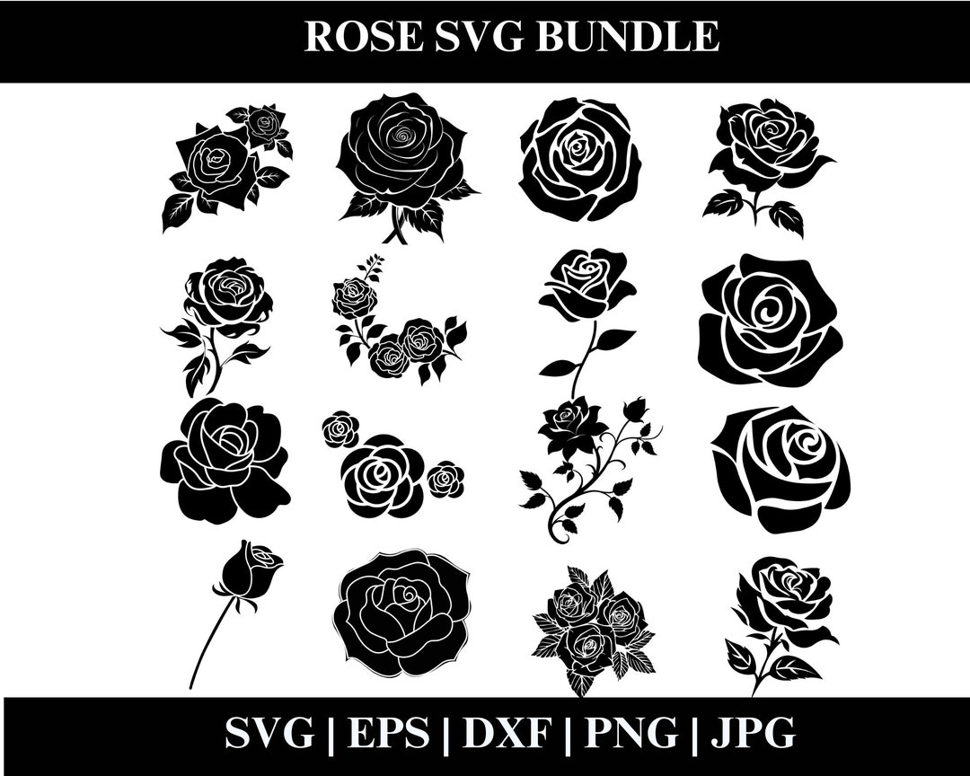 Rose SVG Bundle, Roses Silhouette Clipart, Wedding Flower SVG, Rose Svg ...