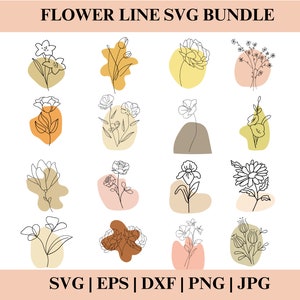 Aesthetic Flower line SVG Bundle, floral line PNG, Aesthetic Flower, Flower SVG, Floral Svg,  Files for Cricut
