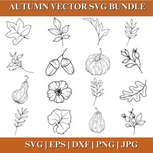 Autumn Vector SVG Bundle, Fall Leaf Outline Clipart Bundle, Autumn Leaves vector, Maple Leaf Cut File for Cricut Silhouette