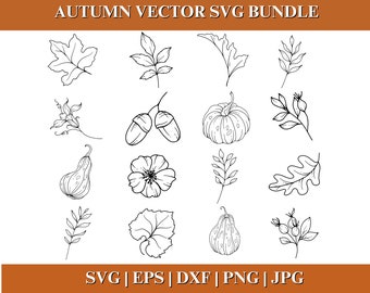 Autumn Vector SVG Bundle, Fall Leaf Outline Clipart Bundle, Autumn Leaves vector, Maple Leaf Cut File for Cricut Silhouette