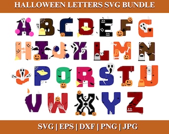 HALLOWEEN SCHRIFTART SVG, Halloween Alphabet Bundle, Halloween Tag Schriftart, gruseliges Alphabet, Halloween Buchstaben, Halloween Doodle, Cut File Cricut