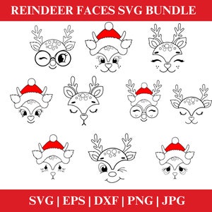 Reindeer faces SVG Bundle, Reindeer Faces SVG Bundle, Cute Rudolph Clipart, Cool Antler PNG Bundle, Christmas Shirt Gifts, Png Cricut