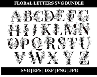 Floral Alphabet SVG, Flower Alphabet, Monogram, Floral Wedding, Font, Cricut, , Silhouette, Digital Download, PNG, Wedding Letters Clipart