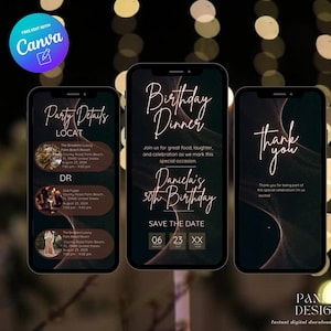 Digital Birthday Dinner invitation, Animated Digital Birthday Party Video Invite, Dinner Birthday Canva Template, Digital Download