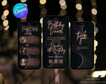 Digital Birthday Dinner invitation, Animated Digital Birthday Party Video Invite, Dinner Birthday Canva Template, Digital Download