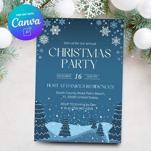 Christmas Party Invitation, Printable Holiday Party Invitation Template, Christmas Party Invitation, Canva Template, Digital Download
