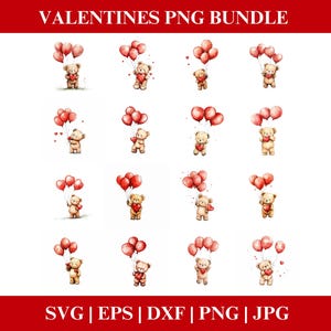 Teddy Bear Valentines Day PNG Bundle, Valentines Teddy Bear PNG SVG, Bear Clipart bundle, Valentines bundle Cricut Cut Files Silhouette