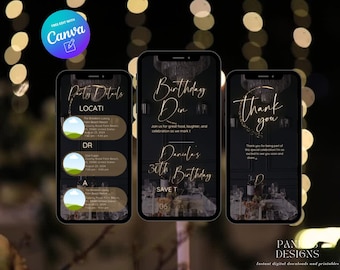 Digital Birthday Dinner invitation, Animated Digital Birthday Party Video Invite, Dinner Birthday Canva Template, Digital Download