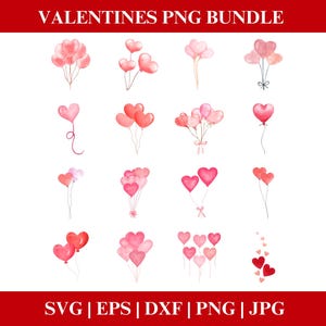 Heart Balloons Valentines Day PNG Bundle, Valentines Heart Balloon PNG SVG Clipart, Clipart Valentines bundle Cricut Cut Files Silhouette