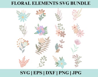 Floral Elements Clipart, Pastel Spring Flowers, Wedding Leaves, Instant Download