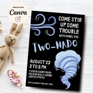 TWOnado Birthday Invitation, 2nd Birthday Invitation, Tornado Invite, Instant Download Template Canva Editable, Digital Download