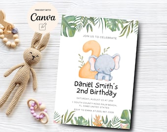 Two Wild Birthday Invitation, Safari 2nd Birthday Invite Jungle Animal Boy Second Birthday Invitation, 2nd Birthday Invite Digital Download