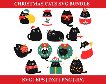 Christmas Cat SVG Bundle, Funny Christmas PNG, Gingerbread SVG, Christmas Ornaments svg, Winter svg, Christmas Clipart Bundle Png Cricut