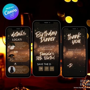 Editable Digital Birthday Dinner invitation, Animated Digital Birthday Party Video Invite, Dinner Birthday Canva Template, Digital Download