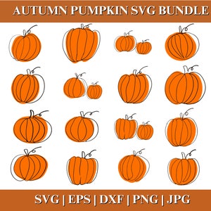 Pumpkin Line Art SVG, Autumn Pumpkin PNG Bundle, Pumpkin Vector, Pumpkin Clipart, Cut File for Cricut Silhouette
