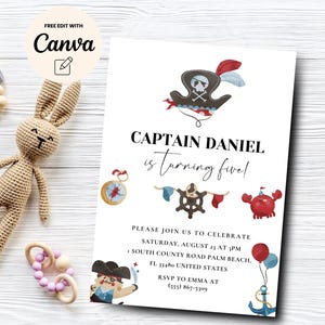 Pirate 5th Birthday Invitation, Ahoy Mateys Editable 5th Birthday, Boy Printable Birthday Invitation, Canva Template, Digital Download