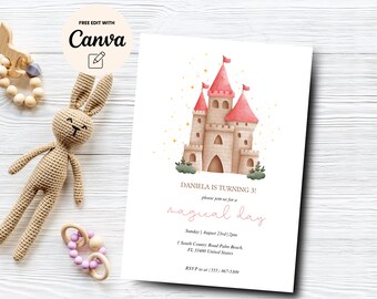 Princess Birthday Invitation, Magical Day Princess Castle Birthday Party Invite, Printable Invitation, Canva Template, Digital Download