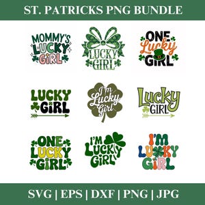 Glückliches Mädchen St. Patricks Tag Spruch Shamrock PNG Clipart Bundle, St. Patricks Tag PNG SVG Clipart Cricut Schnitt Dateien Silhouette