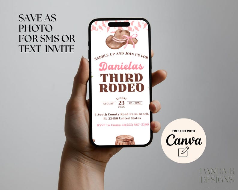 Girl 3rd Rodeo Birthday Party Invitation, Pink Rodeo 3rd Birthday ...