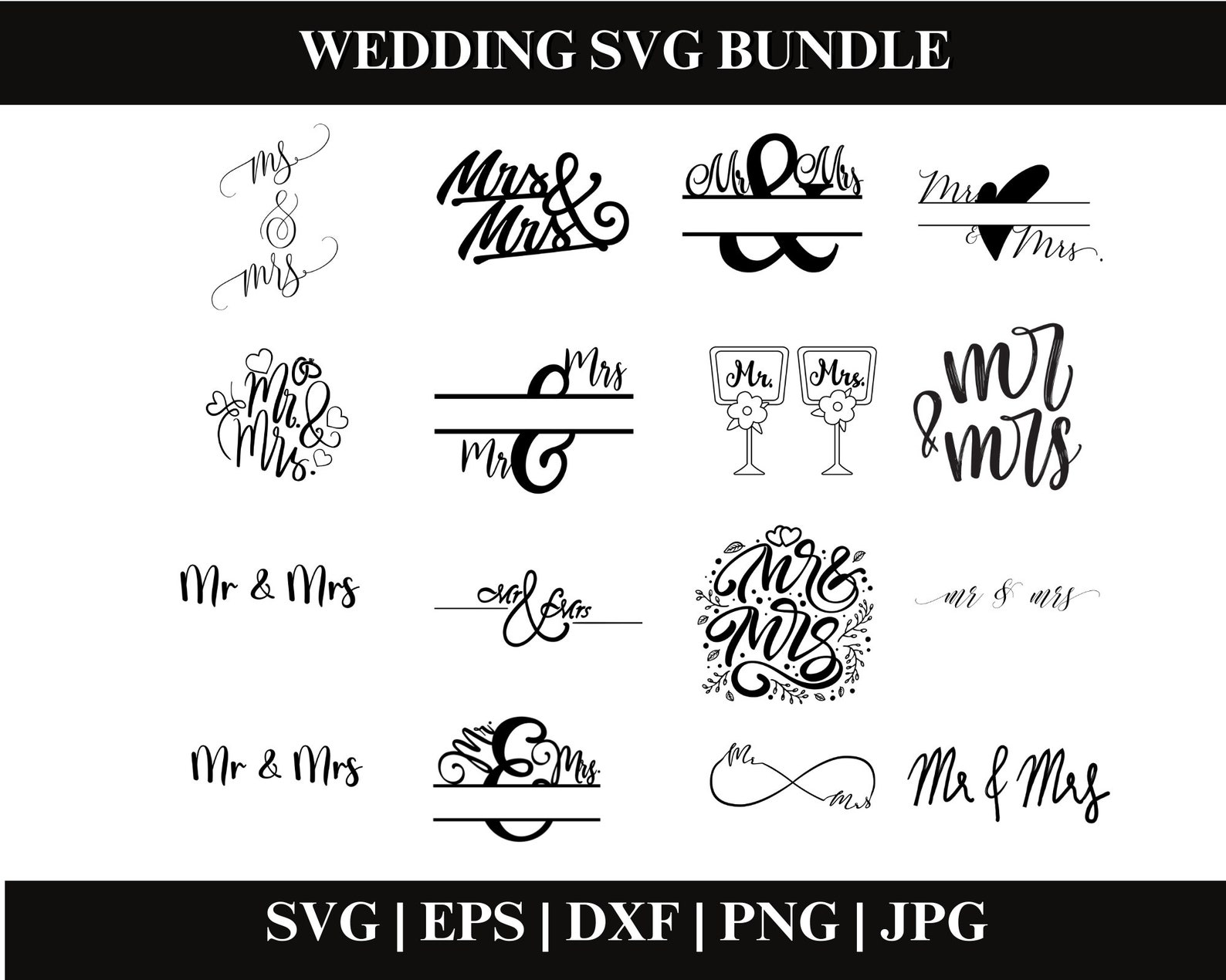 Mr and Mrs SVG Bundle, Wedding PNG Clipart, Wedding SVG Cut Files for ...