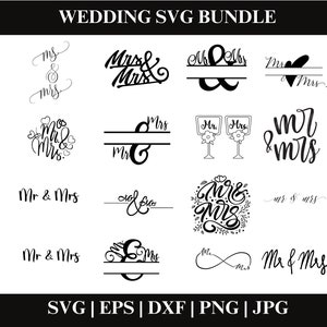 Mr and Mrs SVG bundle, Wedding PNG Clipart, Wedding SVG Cut Files For Cricut, Marriage Svg Bundle, Cut File Cricut