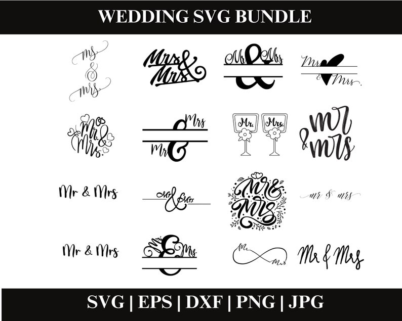 Mr and Mrs SVG Bundle, Wedding PNG Clipart, Wedding SVG Cut Files for ...