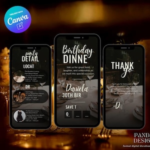 Digital Birthday Dinner invitation, Birthday Digital Birthday Party Video Invite, Animated Dinner Birthday Canva Template, Digital Download