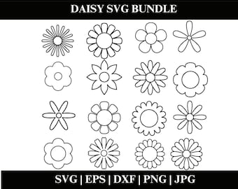 May include: A set of 15 black and white daisy flower SVG cut files. The daisies are in various styles, including simple, detailed, and stylized.