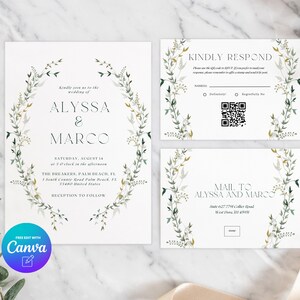Wildflower Wedding Invitation Template, Printable Wedding Invitation, Wedding Invitation, Floral Wreath Canva Template, Instant Download