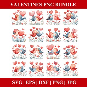 Love Birds Saint Valentin PNG Bundle, Love Birds PNG SVG Clipart, lot de cliparts, lot de la Saint-Valentin fichiers de coupe Cricut Silhouette