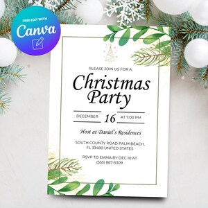 Christmas Party Invitation, Printable Holiday Party Invitation Template, Christmas Party Invitation, Canva Template, Digital Download