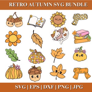 Retro Fall Bundle SVG PNG, Thanksgiving Svg, Fall vibes svg, Trendy svg, Pumpkin svg, Groovy Autumn Svg, Cut File for Cricut