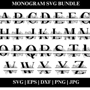 Split Monogram Letters SVG, Floral Alphabet SVG, Wedding Font PNG, Split Letters, Printable Design Files, Cut files for Cricut