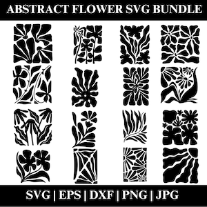 Paquete SVG y PNG de flores abstractas, diseños florales daneses retro boho, silueta SVG