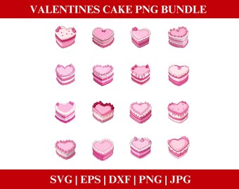 Cake PNG Valentines SVG Bundle, Valentines Day Pink Cake SVG Bundle, Heart Cake Clipart, Valentines bundle Cricut Cut Files Silhouette