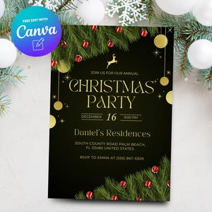 Christmas Party Invitation, Printable Holiday Party Invitation Template, Christmas Party Invitation, Canva Template, Digital Download