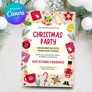 Christmas Party Invitation, Printable Holiday Party Invitation Template, Christmas Party Invitation, Canva Template, Digital Download