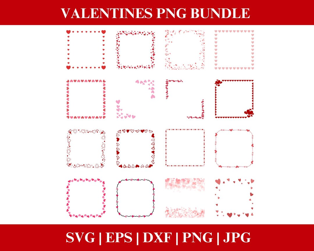 Valentines Day Border Frame PNG Clipart Bundle, Valentines Day Square ...