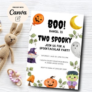 Two Spooky Invitation, Editable Halloween 2nd Birthday Invite, Printable Second Birthday Invitation, Canva Template, Digital Download