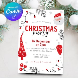 Christmas Party Invitation, Printable Holiday Party Invitation Template, Christmas Party Invitation, Canva Template, Digital Download