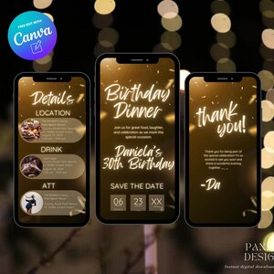 Digital Birthday Dinner invitation, Animated Digital Birthday Party Video Invite, Dinner Birthday Canva Template, Digital Download